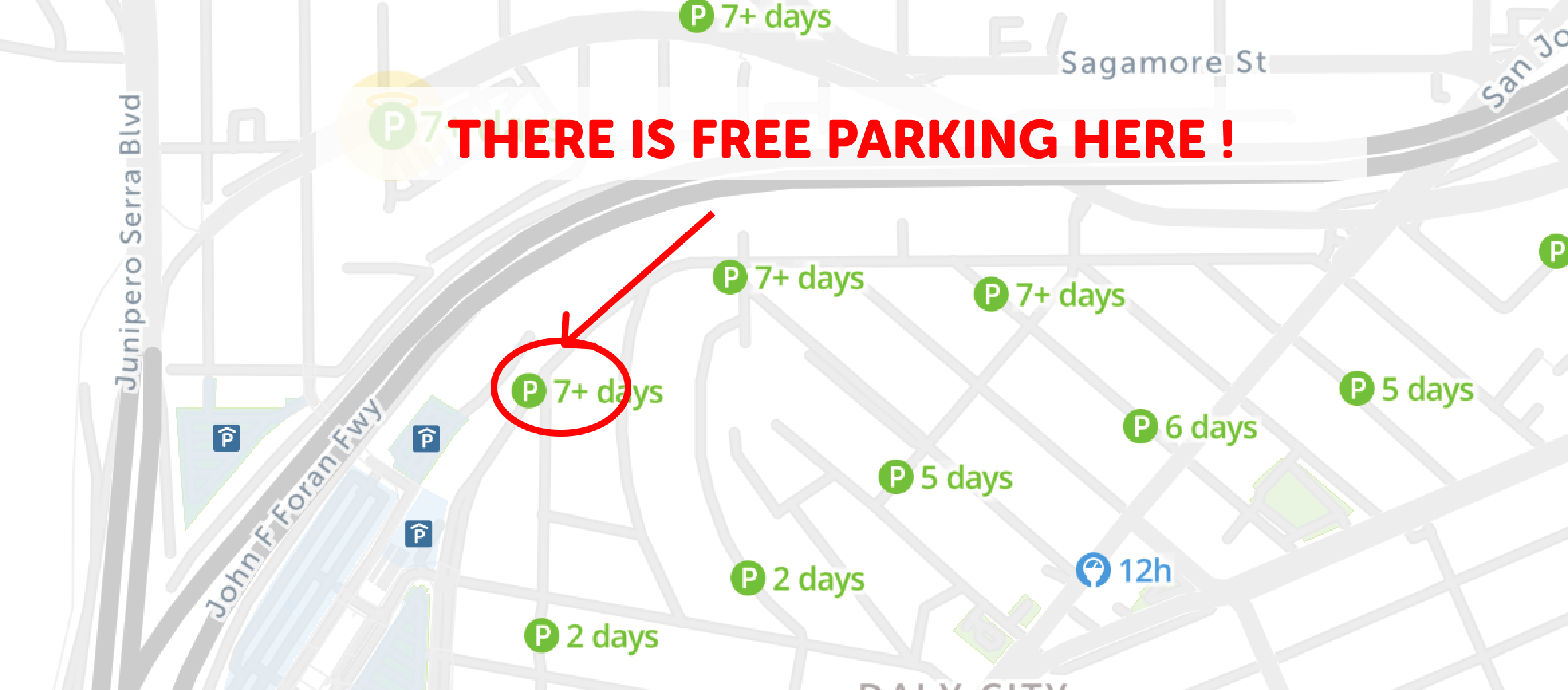 map of free parking in Daly city - SpotAngels